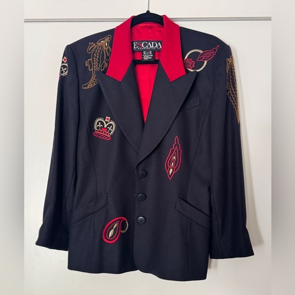 Escada Jackets & Blazers - Vintage Escada by Margaretha Ley Embroidered Blazer – Navy/Red – US 40 ~US 8/10